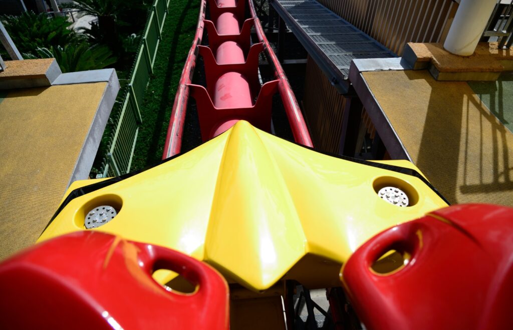 ナガシマスパーランドの絶叫コースター群の俯瞰写真